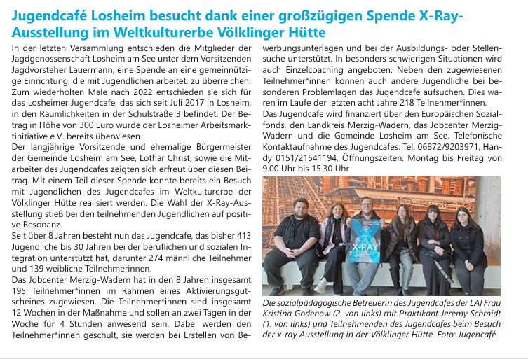 Jugendcafé Losheim besucht dank einer großzügigen Spende X-Ray-Ausstellung im Weltkulturerbe Völklinger Hütte